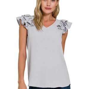 Gray Ruffle Sleeve Women's Top